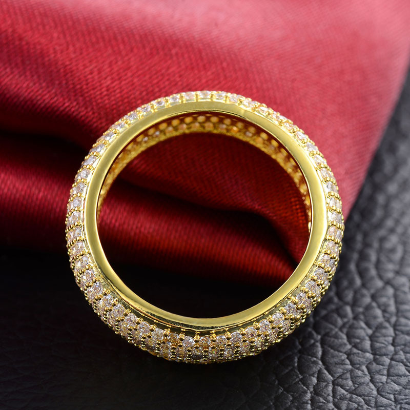 Hip Hop Full Zircon Copper Gold Plated Men Women Finger Ring