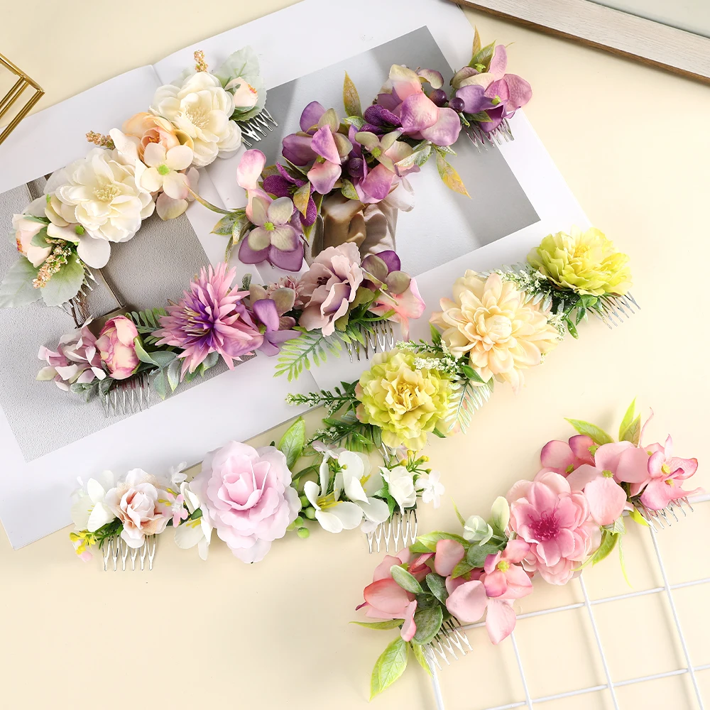 Bride Flower Hair Combs Wedding new Headwear Romantic Rattan Floral Hairpin Hair Comb Clip Back of Head 2025 Women Hair Accessories