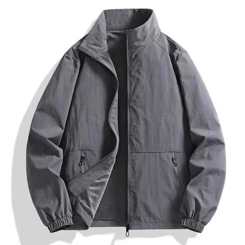 Large mens jacket rack collar thin jacket outdoor 5XL 6XL 7XL 8XL waterproof autumn fashionable loose jacket bomber jacket W241111