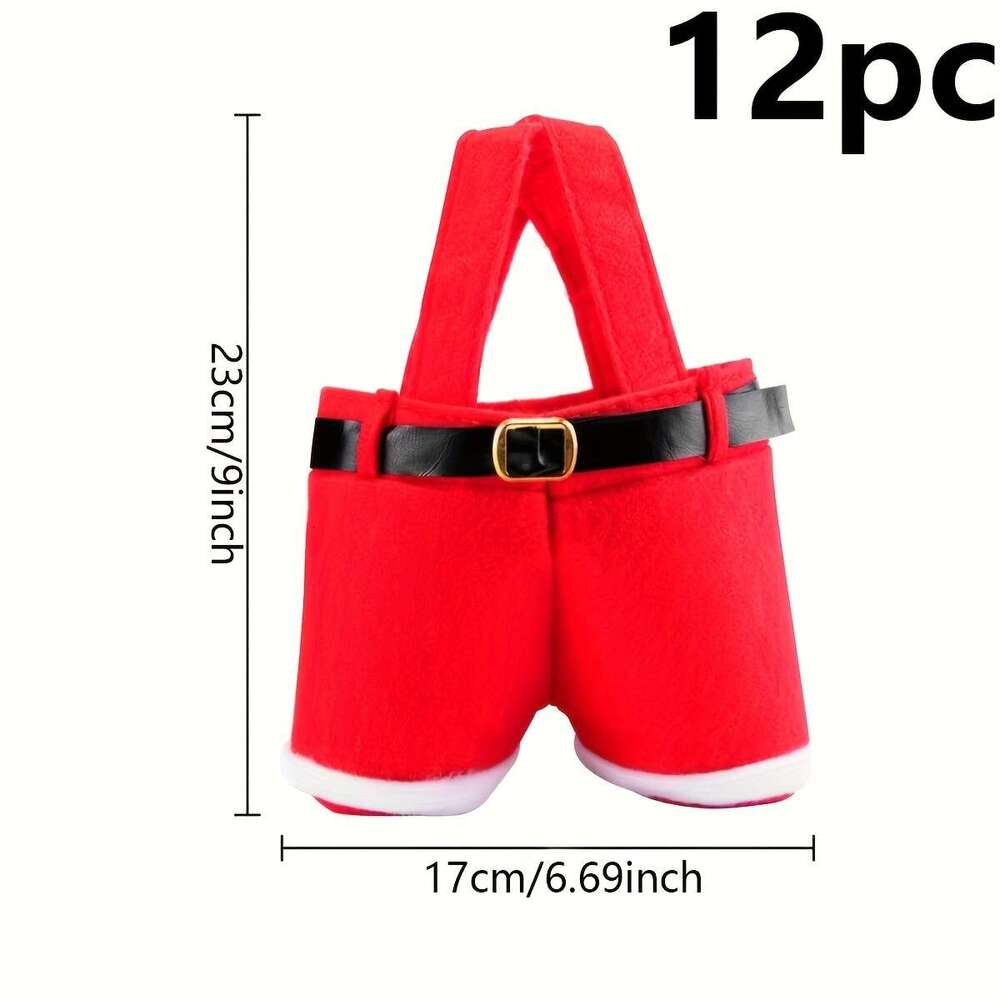 Christmas Santa Claus Shorts Gift Bag Set - Cute Polyester Christmas & New Year's Candy Bags, Red .