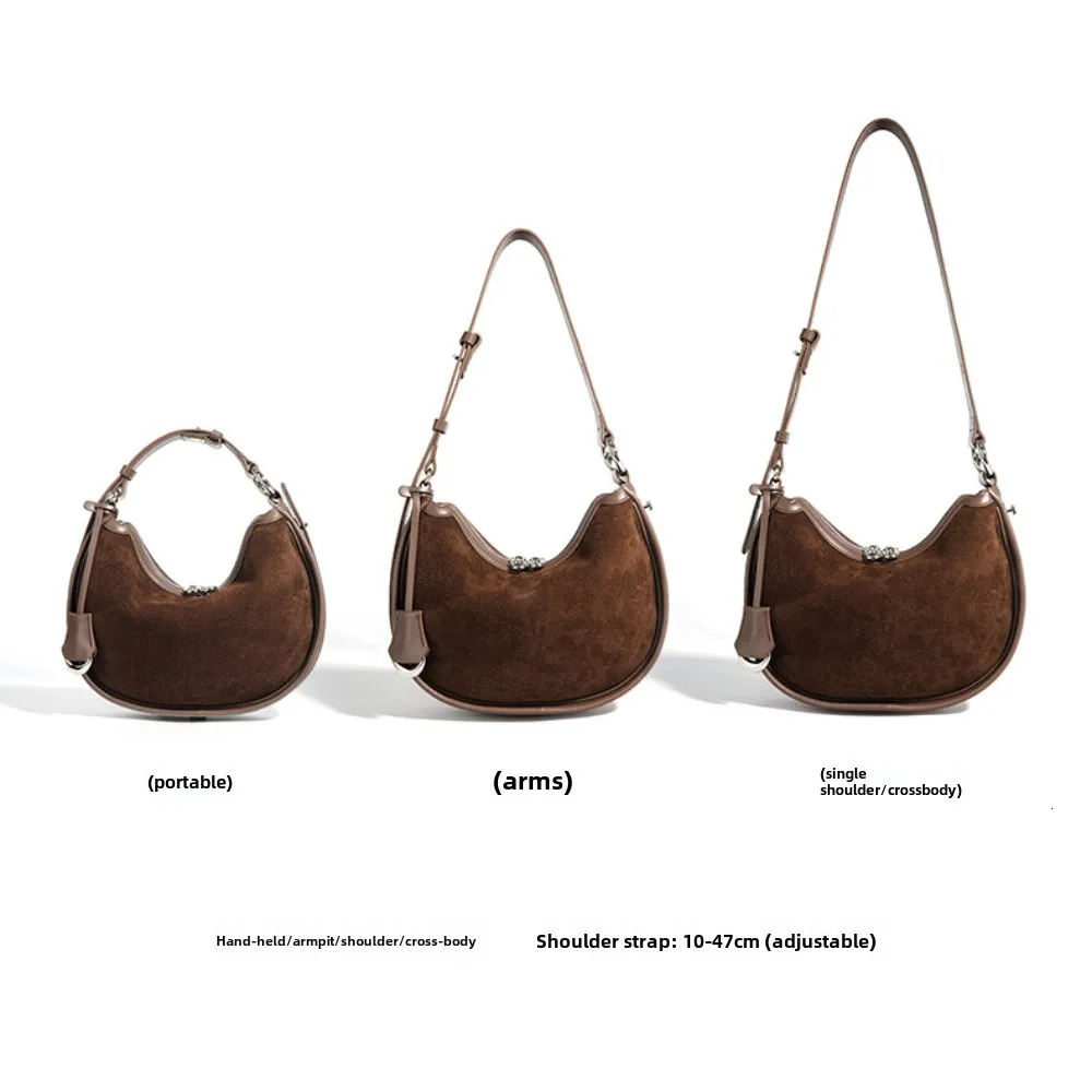 Half Moon Bags Women Designer Handbags Suede Cowhide Patchwork Shoulder Crossbody Retro Underarm Bag For Fall Winter Genuine Leather Hasp BagVoyage