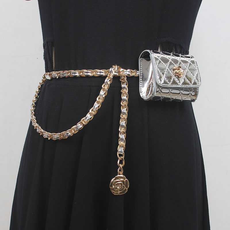 Mini Lipstick Key Flap Fanny Packs White Sier Leather Lattice Waist Belt WIth Small Coin PU Chain Chest Bag Women
