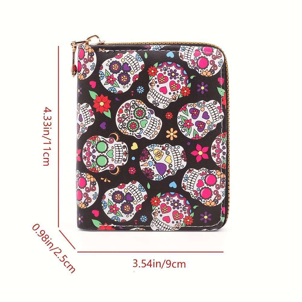 Fashion Halloween Skeleton Purse Handbag Cool Colored Skull Head Wallet .