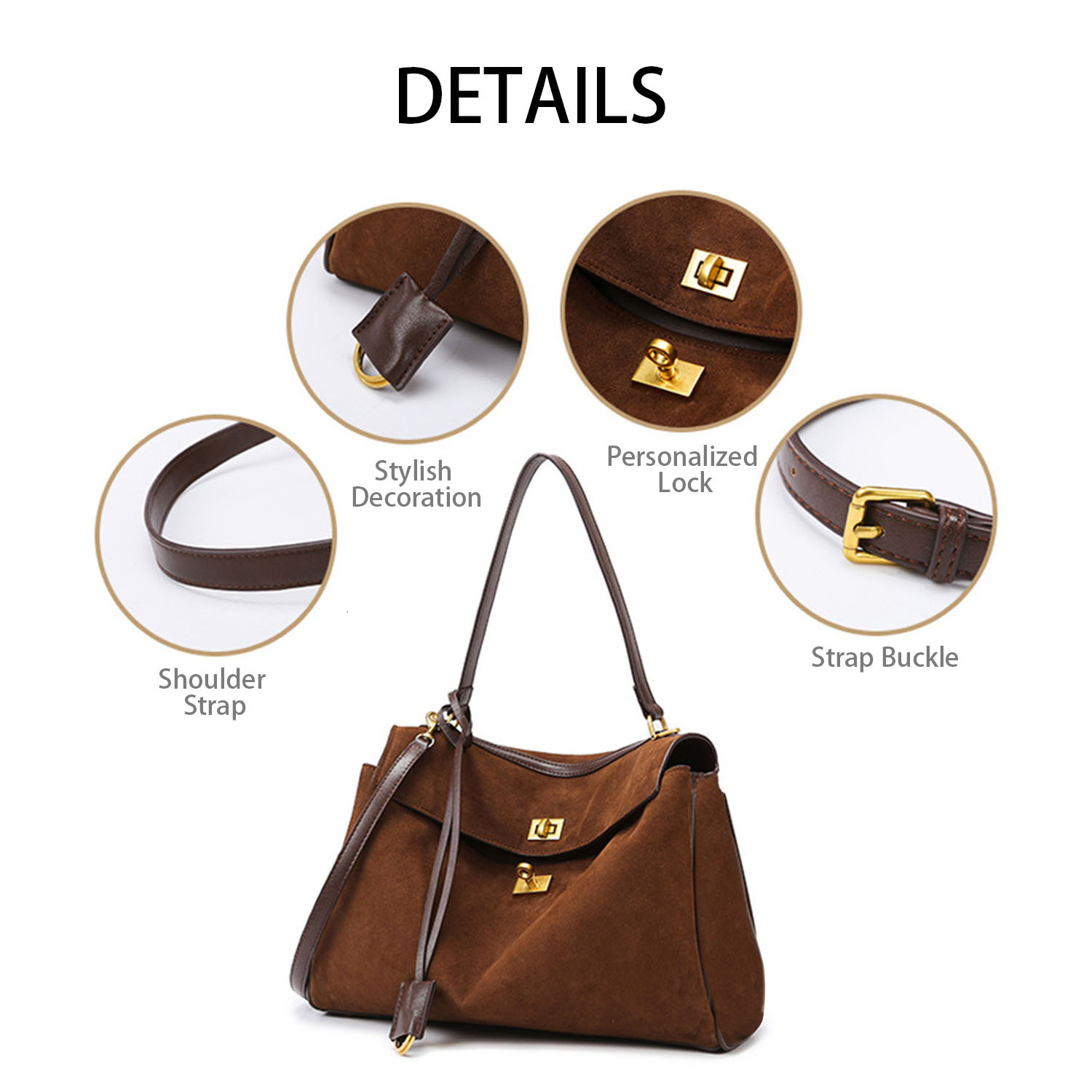 Exact Replicas Bags Brands Boston Suede Shoulder Bag For Women Brown Fashion Female Real Leather Buckle Handbags Zipper Style