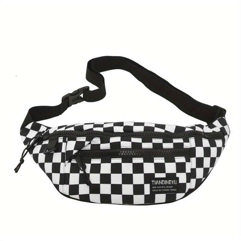 Fashion Large Capacity Fashion Avant-garde Chest Waist Bag, Trendy Plaid Crossbody Bag with Simple Contrast Color .