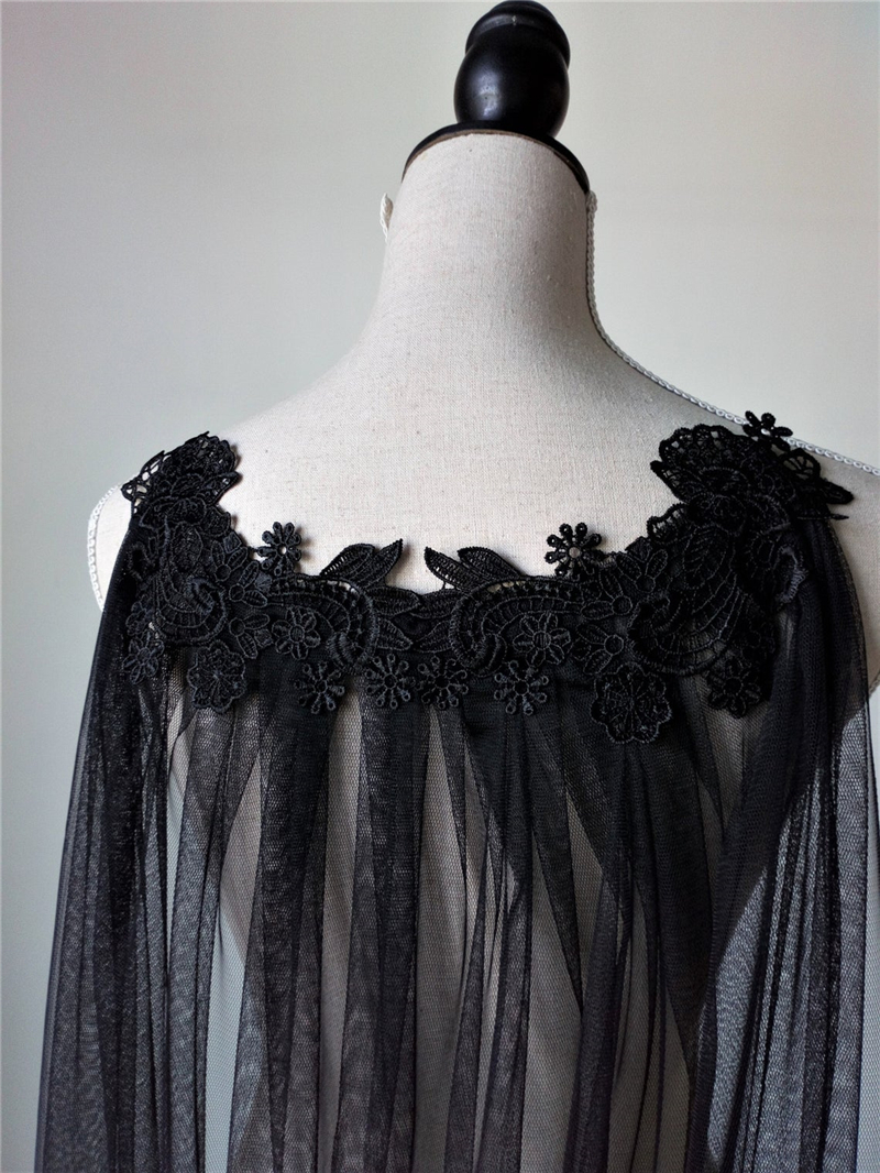 Black Angel Wings Bridal Cloak Wedding Shoulder Capes Veils Tulle Lace Appliques for Brides Women Long 2M 3 Metres