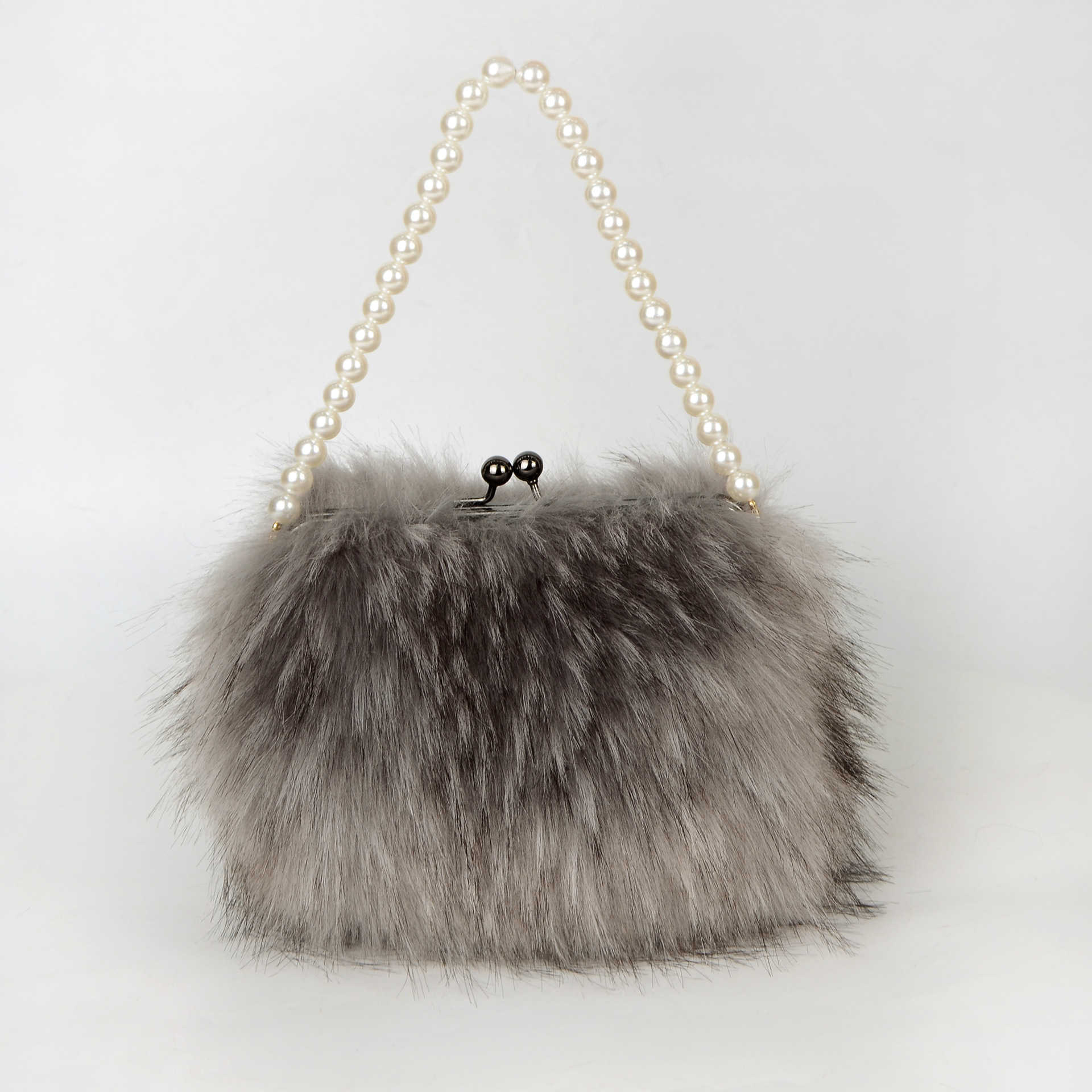 high-end cute faux fur tote bag for women, plush fashionable versatile pearl handbag 241115
