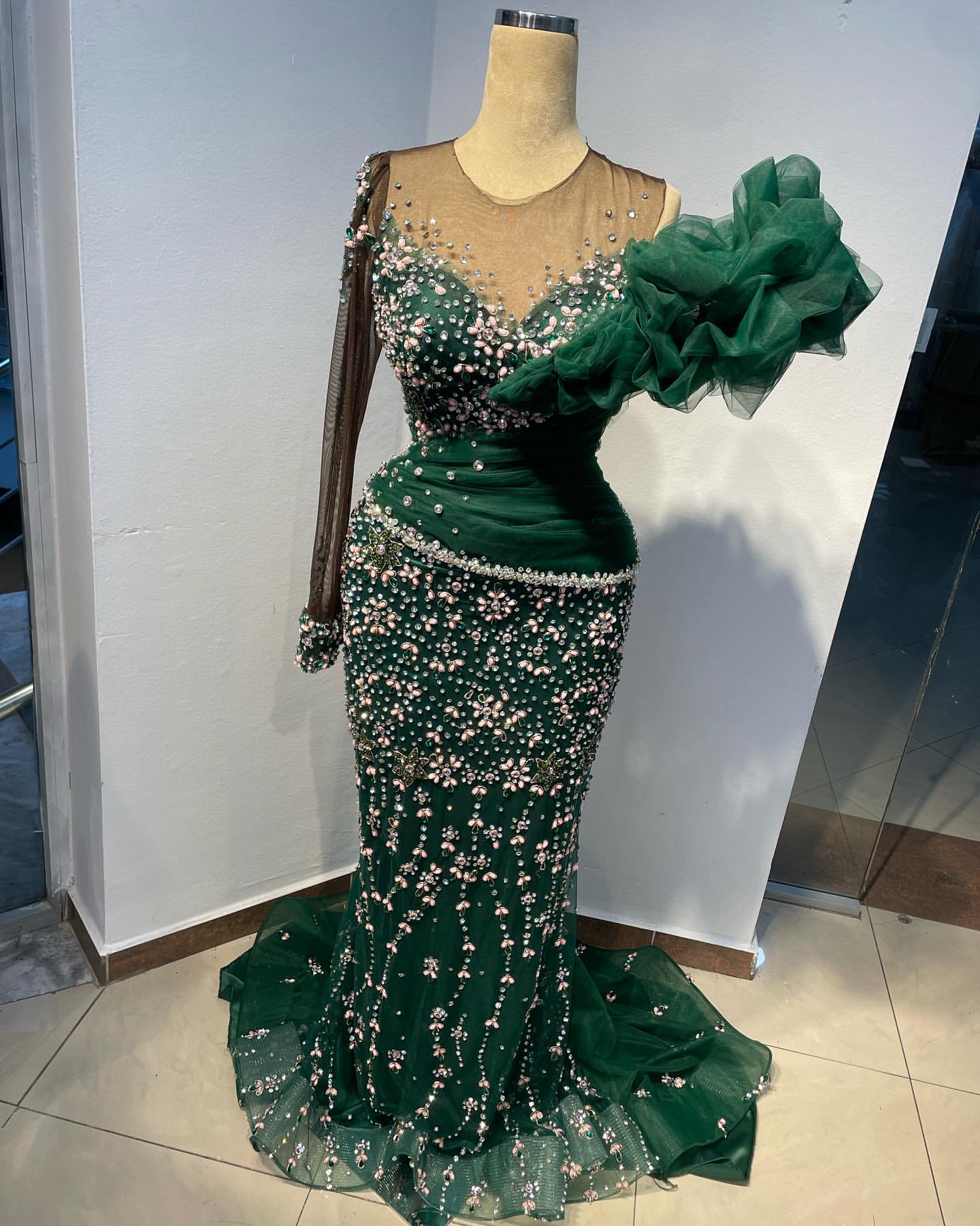 2024 Plus Size Dark Green Mermaid Prom Dresses For Special Occasions Crystals Pearls Luxurious Evening Party Birthday Gowns Dress For Women Vestidos d