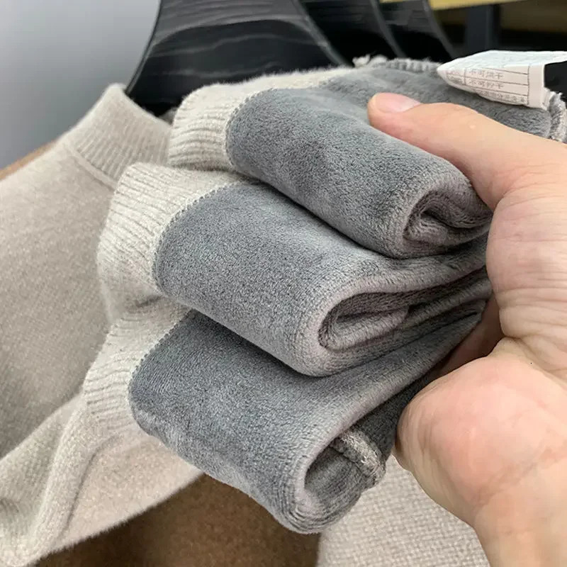 Autumn Winter Mens Warm Top Thick Thermal Underwear Fashionable Long Sleeved Base Shirt Plush Casual Tshirt 241111