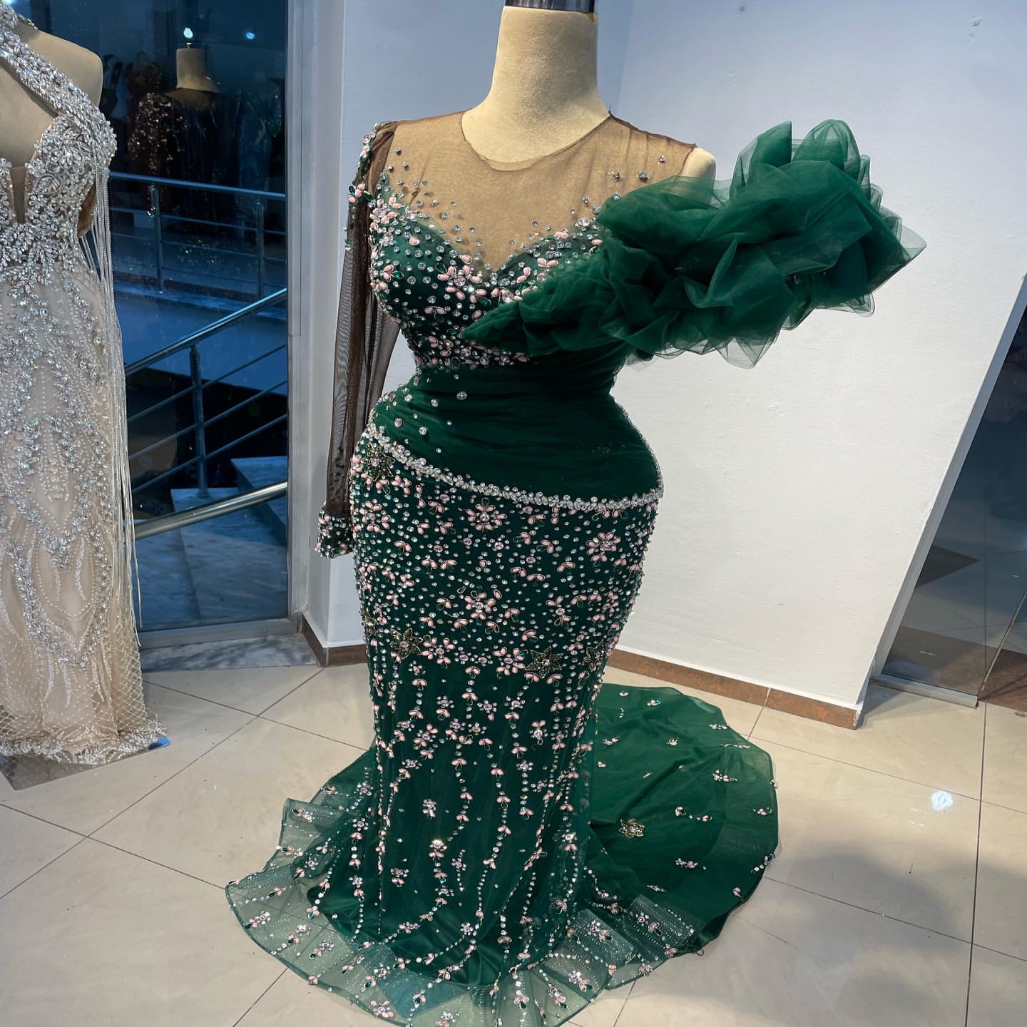 2024 Plus Size Dark Green Mermaid Prom Dresses For Special Occasions Crystals Pearls Luxurious Evening Party Birthday Gowns Dress For Women Vestidos d