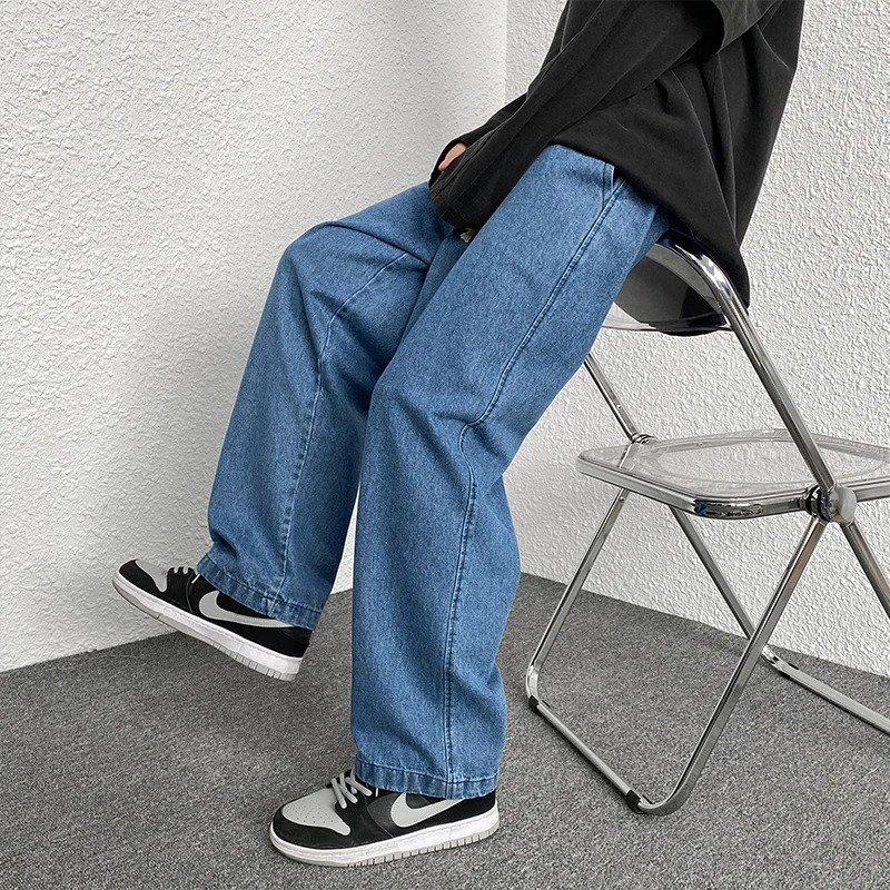 Oversized 5XL Mens Wideleg Jeans Spring Black Gray Fashion Baggy Streetwear Pants Casual Simple Straight Denim Trousers 241111