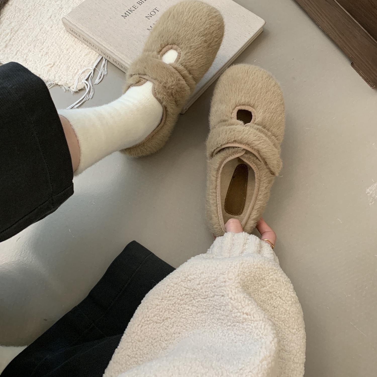 Women's Casual Shoes:Flat Bottom Fashion Mary Jane Shoes Outside Wear Winter Fleece Warm,Black/Beige/Khaki,Free shipping 8c9a