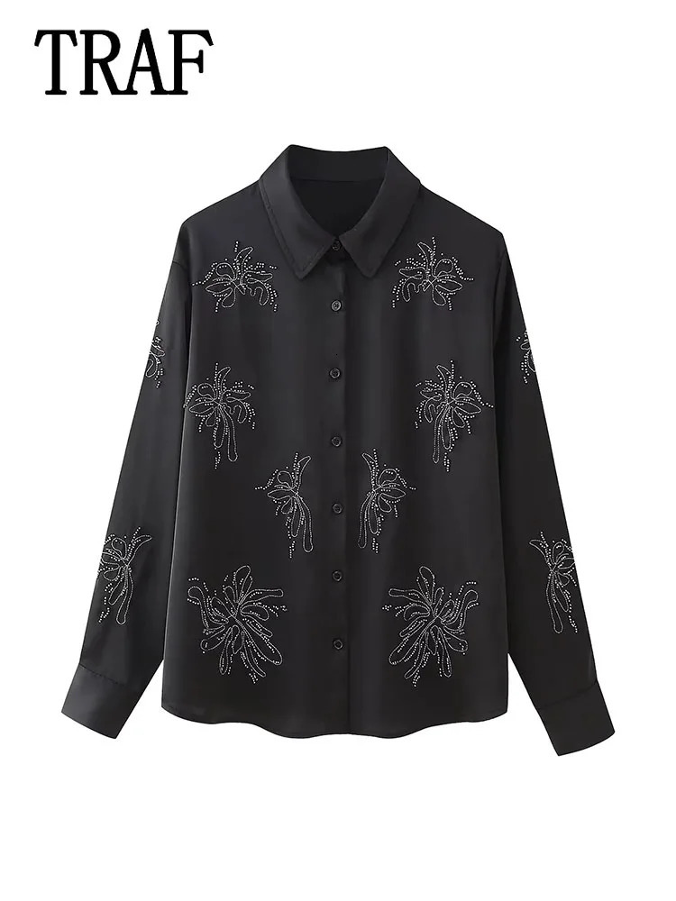 TRAF Women Outfit Fashion Embroidery Long Pants Sets For Single Breasted Sleeve Shirt Suit 241108