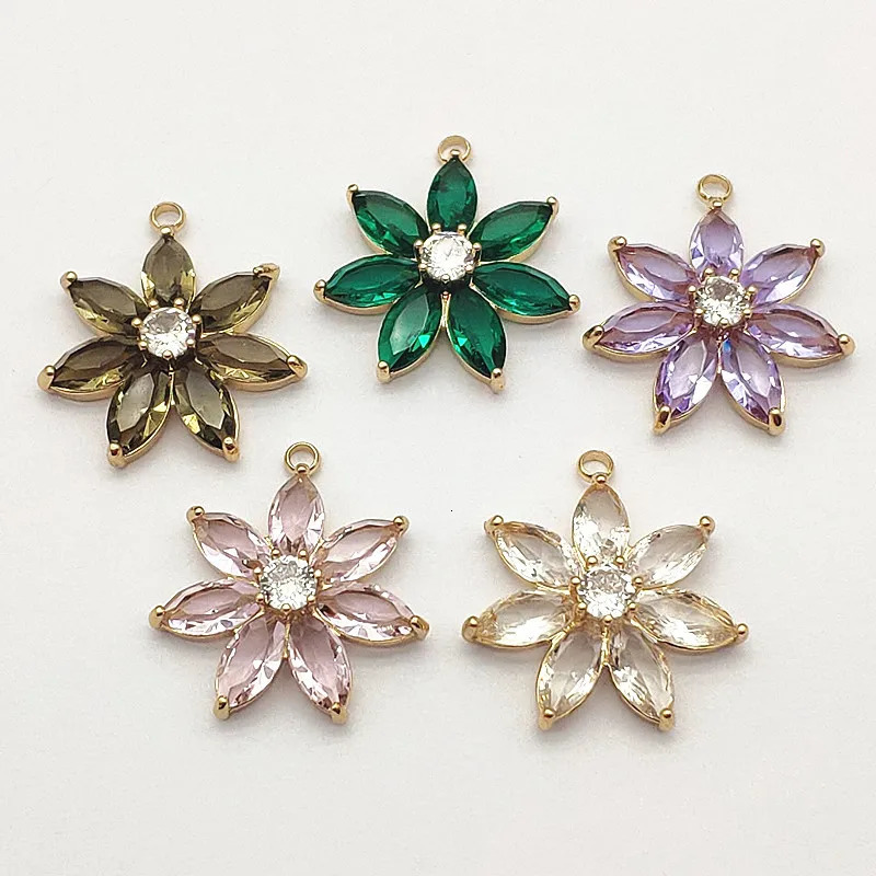 incoming 28x25mm 30 pieces transparent glass charm copper flower pendant used for handmade necklaces/earrings DIY accessories jewelry discovery 241108