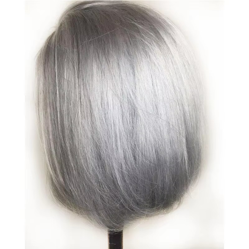 Grey Colored Human Hair Wigs Short Bob Lace Front Blunt Cut Wigs 13X4 Side Part Brazilian Gray Human Hair Pre Plucked Remy Wigs
