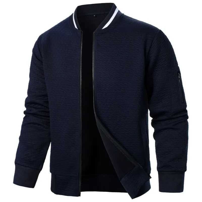 Mens casual jacket loose and lightweight jacket university bomber jacket with zipper outdoor streetwear upright collar sweater W241111