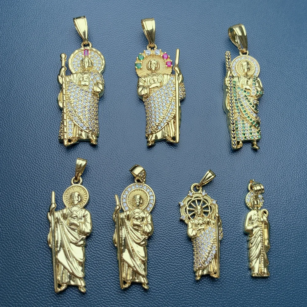 18K Gold Plated San Judas Tadeo Charm Catholic Mexico Cubic Zirconia Saint Jude Pendant Necklace for Women Jewelry Supplies