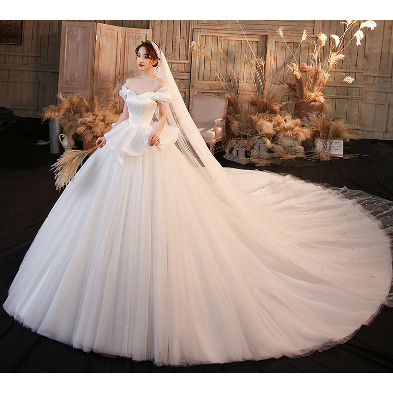 Charmig Beach A Line Wedding Dresses For Bride 2024 Sexy Women Boho Plus Size Long Train Lace Flowers Off Shoulder Backless Court Train Bridal Gown Ve