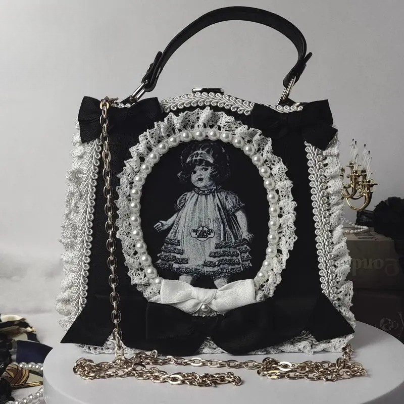Y2k Girls Haruku Women Gothic Steam Punk One Shoulder Black White Newspaper Antiques Underarm Chain Design Crossbody Bags Tote BagVoyage