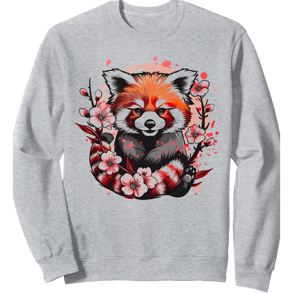 Long Sleeve Shirts for Men sweatshirt Red Panda Sakura Blossom Flower Japan Kawaii Sweatshirt T shirt Tee Streetwear Casual tops clothes