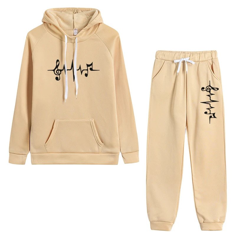 Hooded Sweatshirts Suit Fashion Printed Slow Running Womens Casual Edition Autumn Winter Clothing Wool Warm Pants Set 241111
