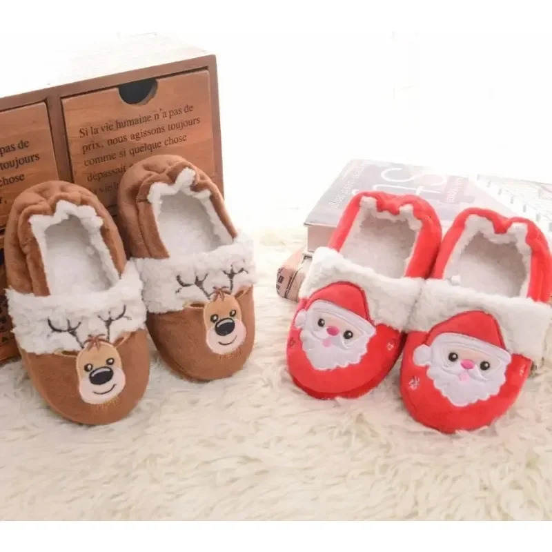 Childrens winter soft cute shoes baby warm thick shoes boys and girls cartoon Christmas casual slider 241111CJ