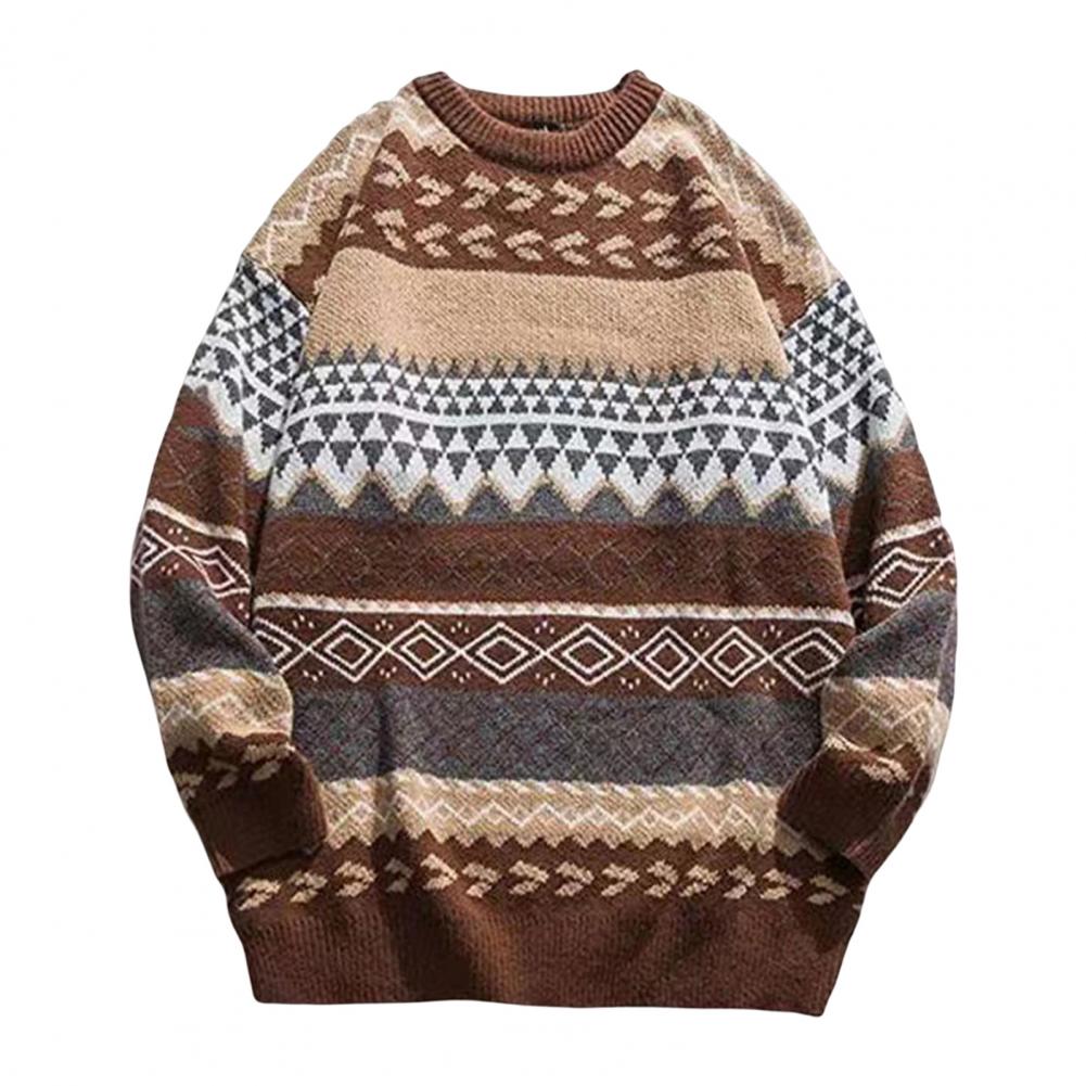 Knitted Striped Vintage Sweater Pullover Men Sweater Casual Men's Sweater O-Neck Long Sleeves Retro Striped Print Sweater Jumper