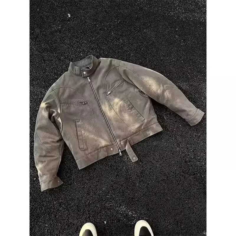 Fashionable and loose mens bicycle jacket high-end feeling pilot PU leather vest fashionable streetwear from the United States/European Union W241111