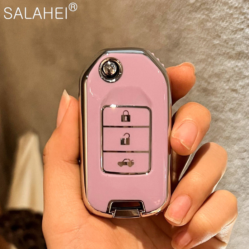 New TPU Car Flip Key Case Cover Shell Keychain For Honda Civic CR-V HR-V Accord Jade Crider Odyssey 2015-2018 Auto Accessories