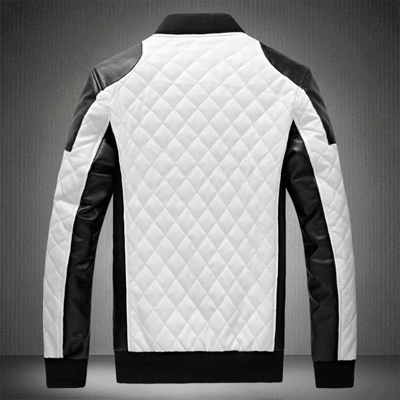 2023 Men Casual High Quality Classic Motorcycle Thick Pu Coat Winter Black White Stitching Contrast Leather Jacket 241108