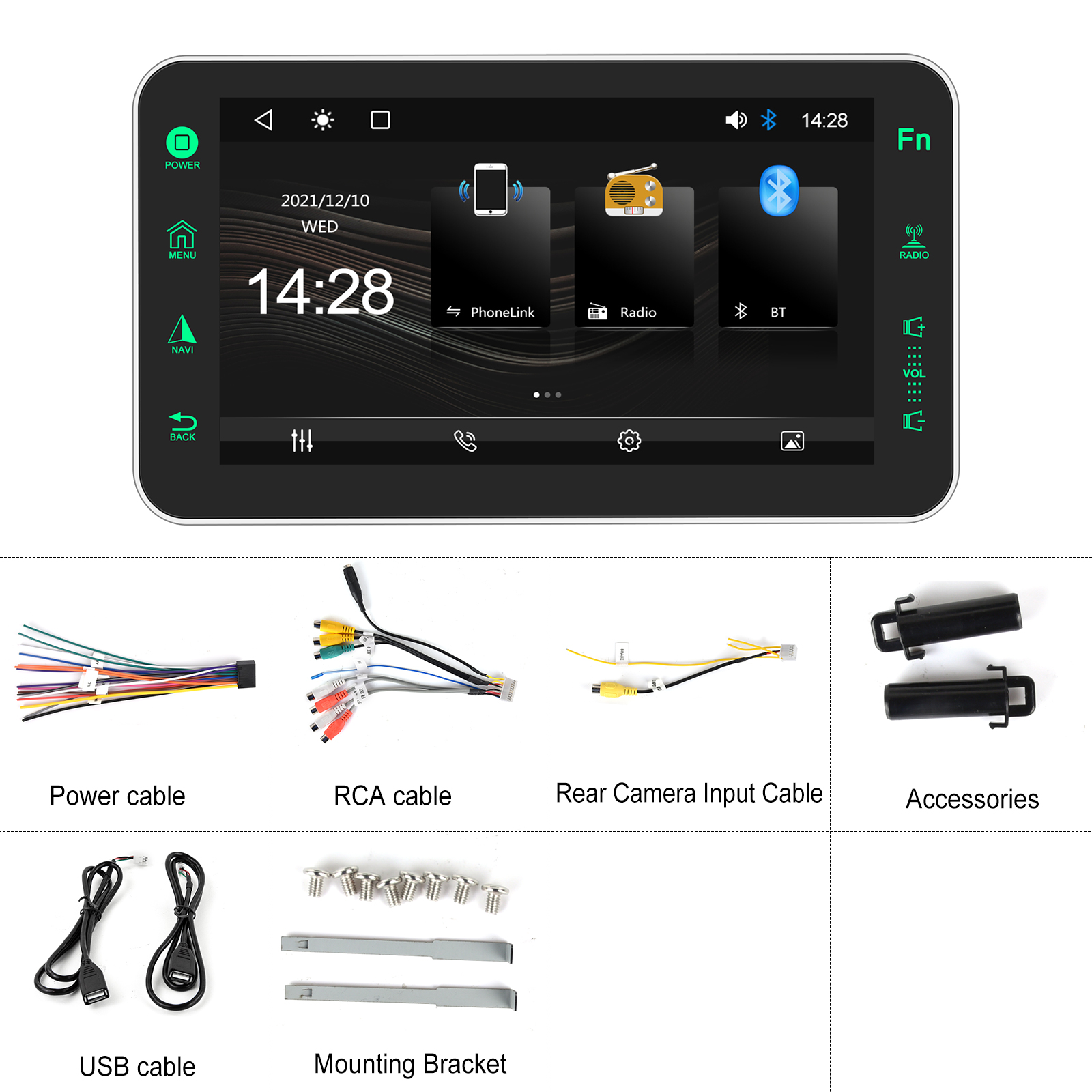 Podofo 1Din 8Inch Car Radio HD 1080P 2.5D Screen Multimedia MP5 Player Wired Carplay Android Auto Rearview Camera Car Stereo