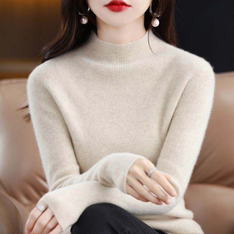 Sweaters Pullover Women half high collar bottoming shirt with long sleeves autumn and winter solid sweater knit sweater female
