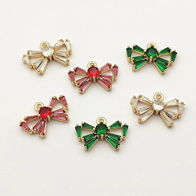 incoming 17X11mm 50 piece ribbon/bow charm cubic zirconia pendant used for handmade necklaces/earrings DIY accessories jewelry discovery 241108