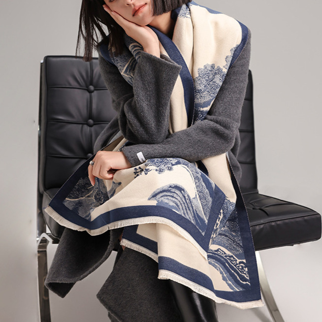 women's autumn and winter ancient with antique charm style imitation cashmere short beard tassel warm shawl scarf