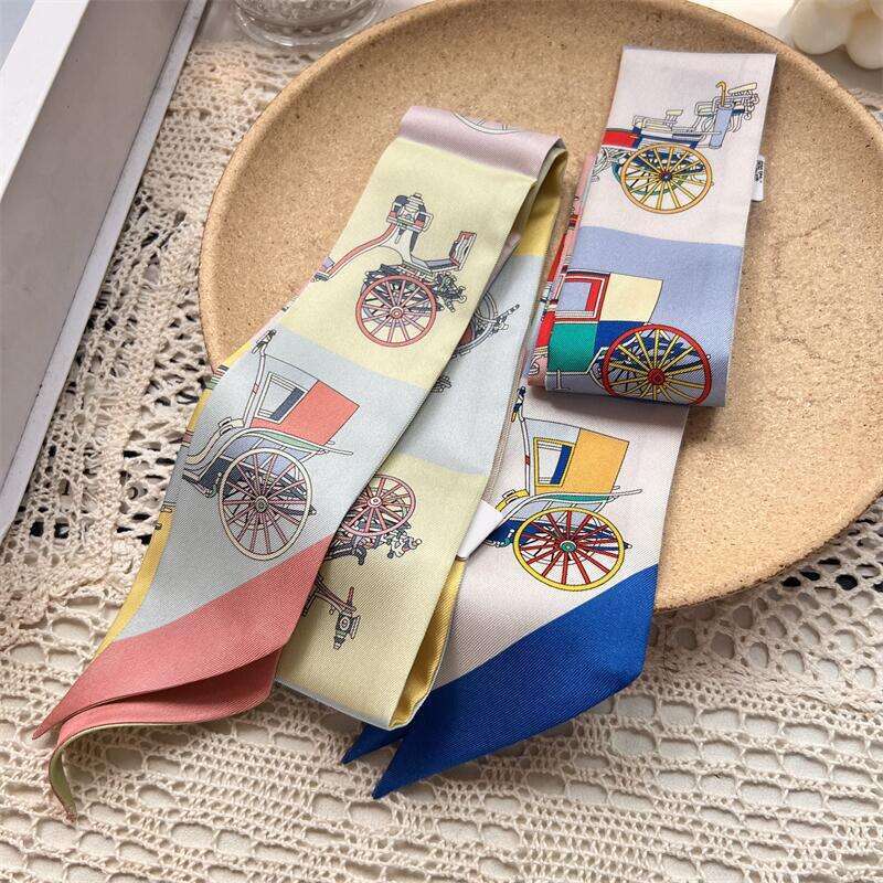 Designer headbands H family silk long strip small scarf wrapped bag handle ribbon narrow double-sided twist classic women