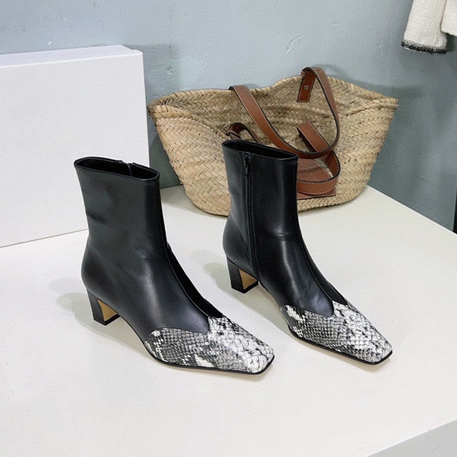 Top quality khait Square toe Ankle boots Patchwork fashion boots zipper Knight Boots womens Real Leather Luxury designer boots for womens