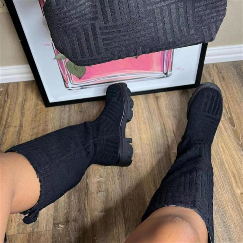 Brand 2023 New Thick-soled Thick-heeled Warm Women's Towel Cotton Motorcycle 36-43 Boots Women