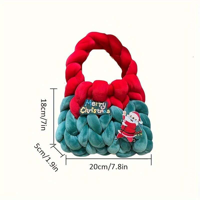 Christmas Festive Handwoven Fabric Gift Bag Christmas Halloween - Plush Veet Rope Purse Women, Unique Handcrafted Fashion Accessory, Ideal for Holiday