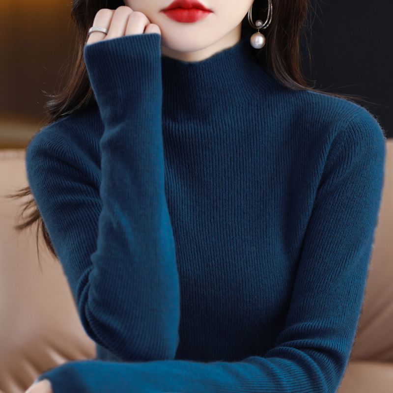 Sweaters Pullover Women half high collar bottoming shirt with long sleeves autumn and winter solid sweater knit sweater female