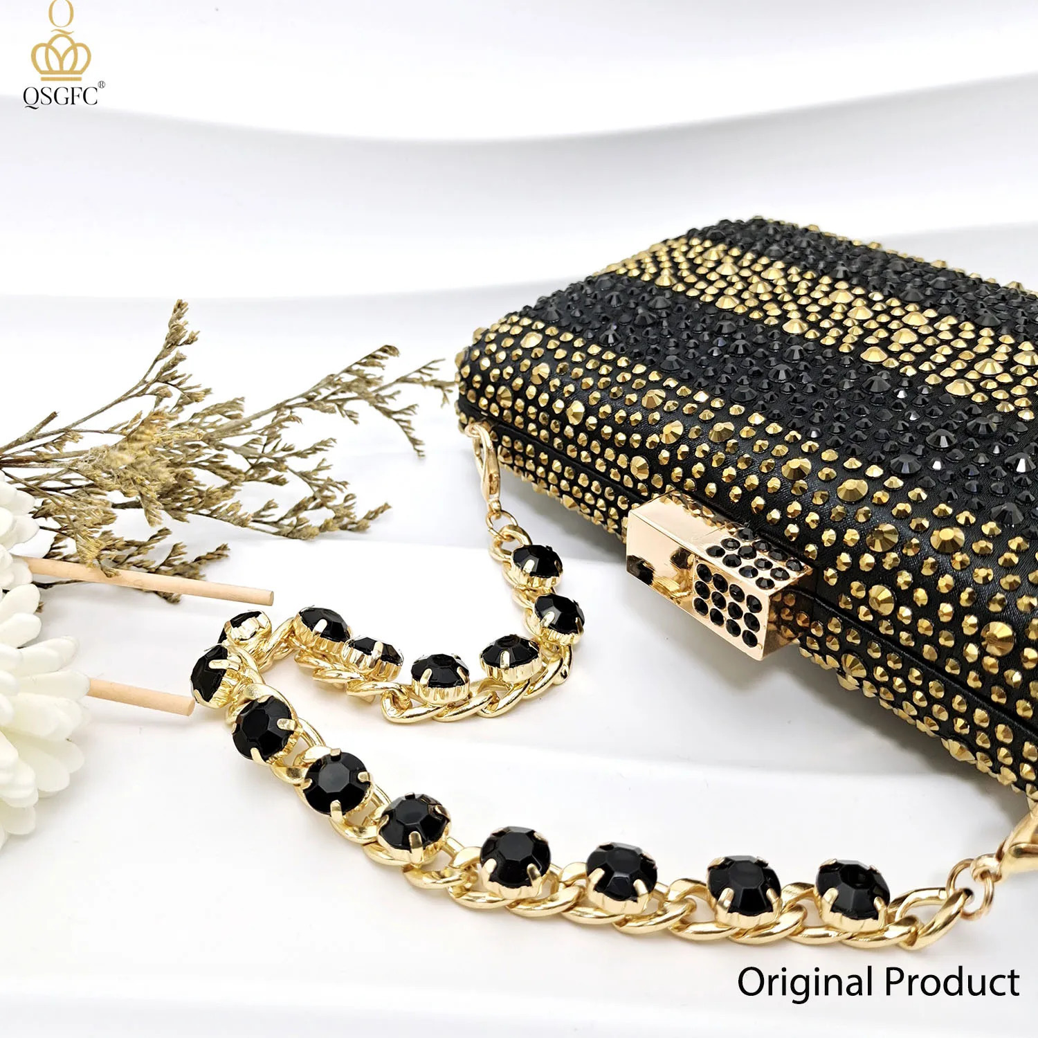 QSGFC Ladies High Quality Womens Pumps And Italian Fashion Black Gold Color Bag For Nigeria Wedding Party 241111