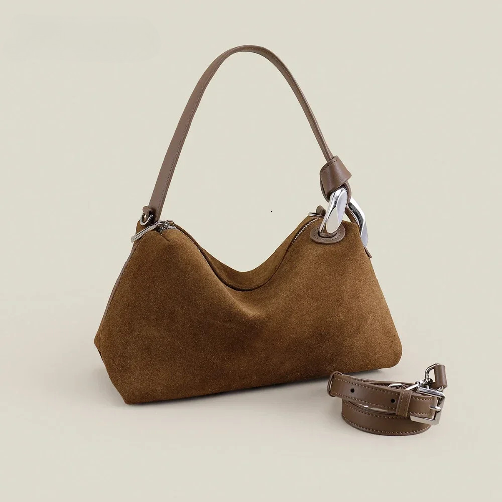 Dark Red Coffee Matte Suede Leather Pillow Tote High Quality Women's Handbag Winter Autumn Female Shoulder Bag Suede Vintage Style BagVoyage