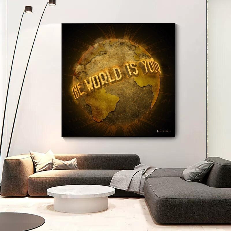 The World Is Yours Golden Scarface Canvas Square Poster Inspirational Wall Art Pictures Canvas Painting Living Room Home Decor