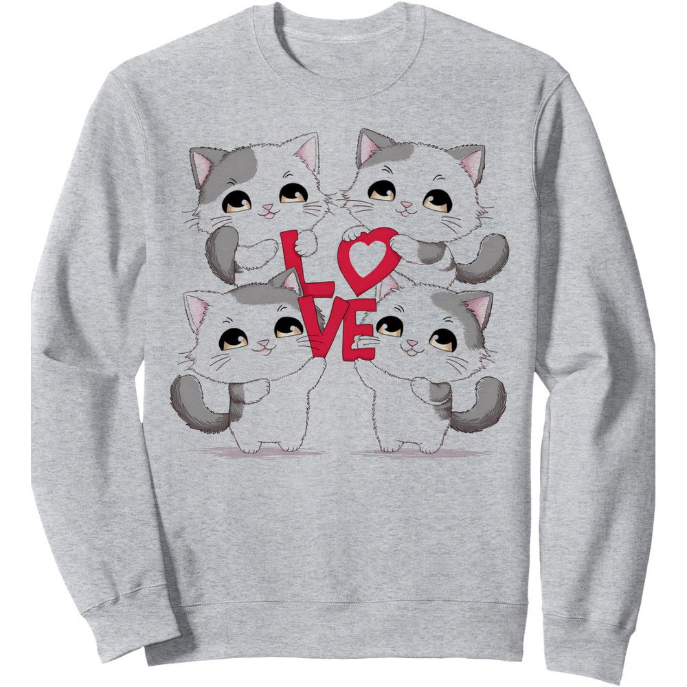 Long Sleeve Shirts for Men sweatshirt Love Kittens Holding Letters Cute Cat Lovers Gift Sweatshirt T shirt Tee Streetwear Casual tops clothes