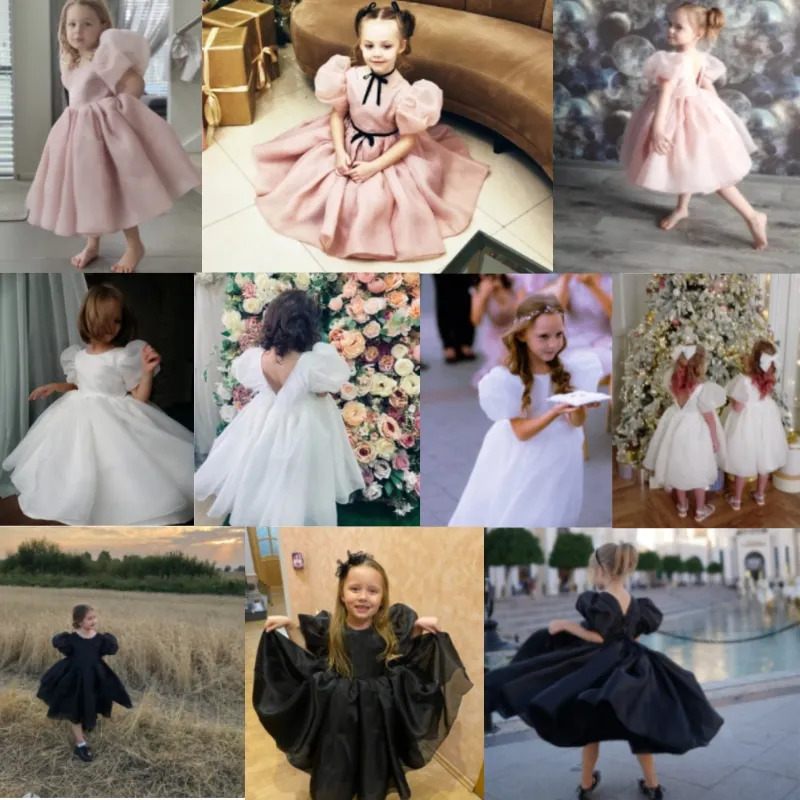 Fashion Girl Princess Vintage Dress Tulle Child Vestido Puff Sleeve Pink Wedding Party Birthday Tutu Dress Child Clothes 1-10Y 241111