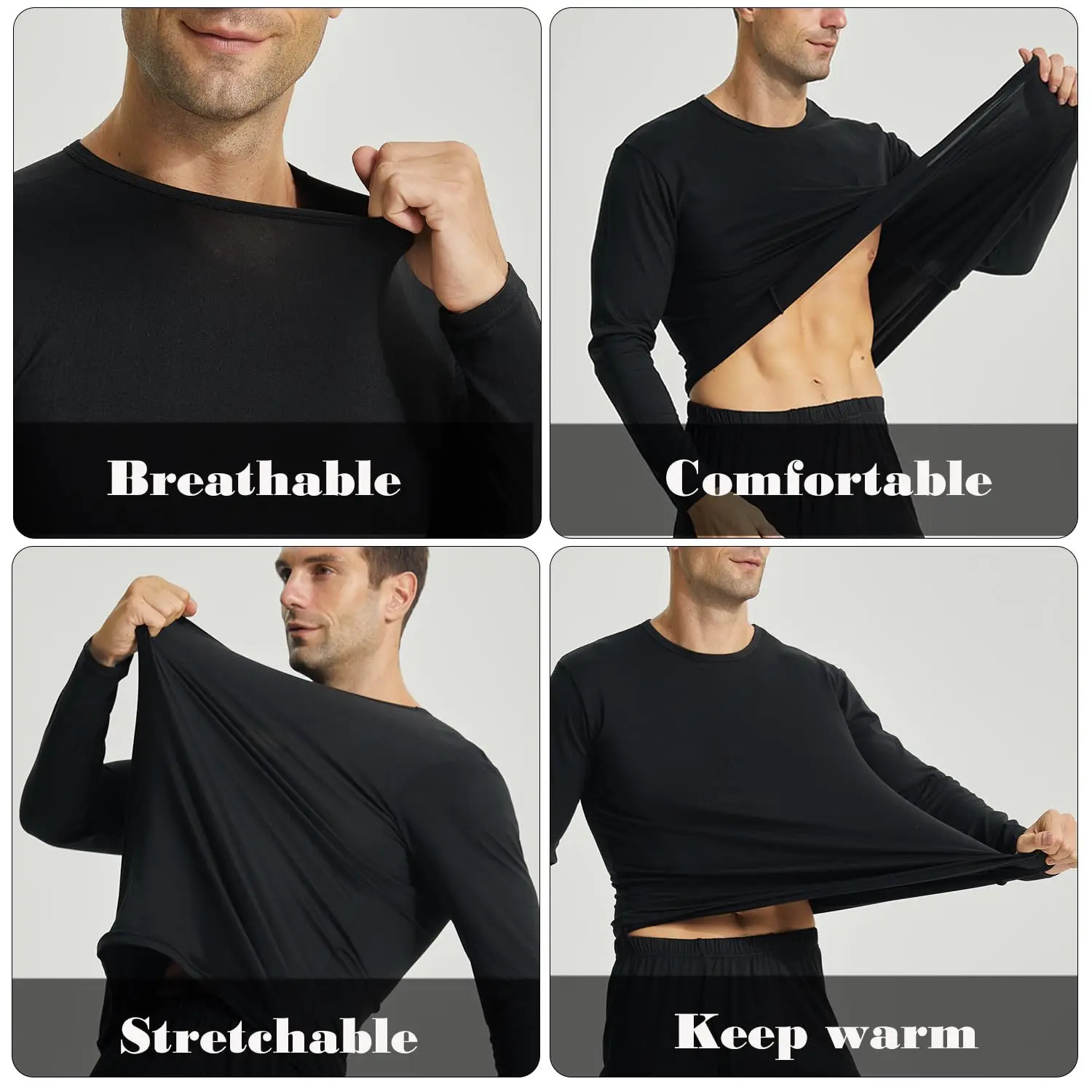 2 Pack Thermal Shirts for Men Crewneck Long Sleeve Undershirt Base Layer Cold Weather Thermals 241111