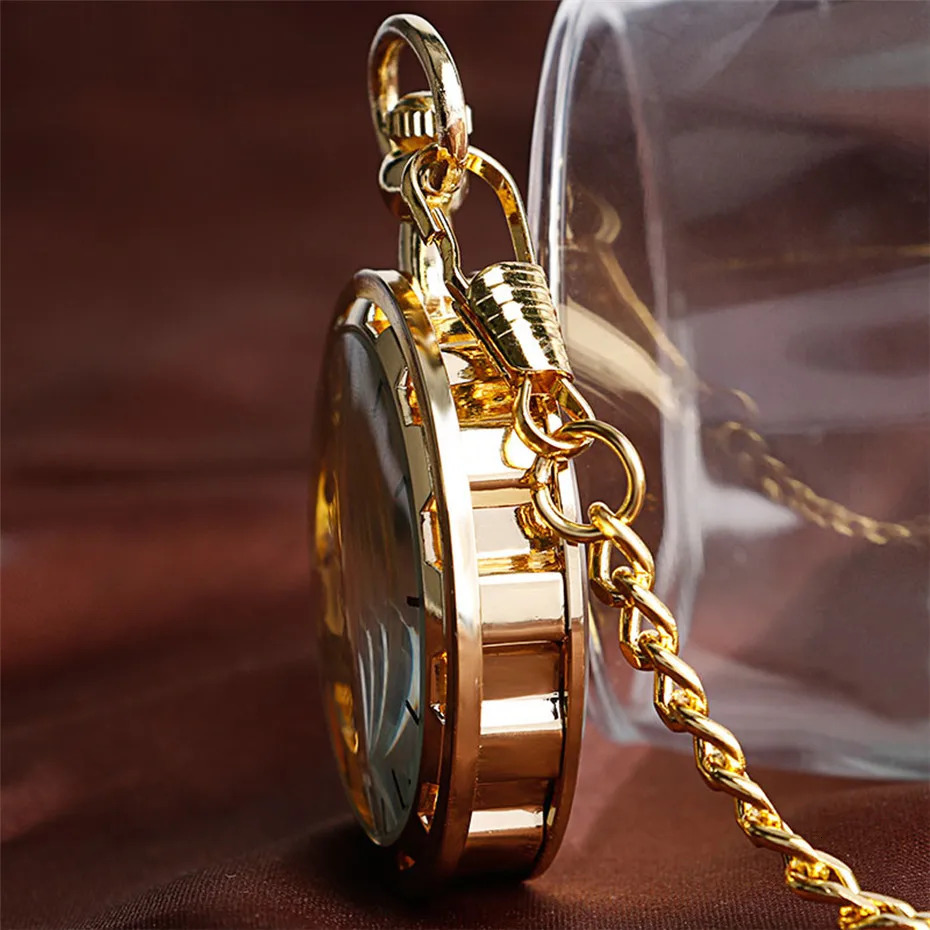 Transparent open hollow skeleton mechanical pocket watch hand cranked retro clock birthday gift with pocket chain reloj 241108