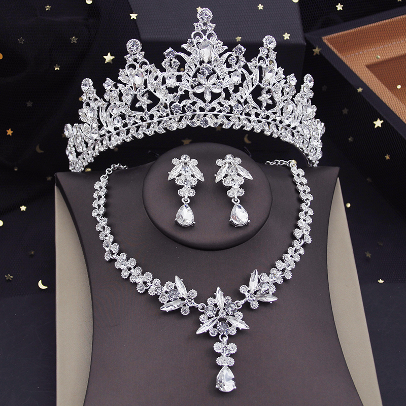 Gorgeous Purple Crown Bridal Jewelry Sets for Women Tiaras Necklace Earring Wedding Choker Set Bride Evening Jewelry Accessories