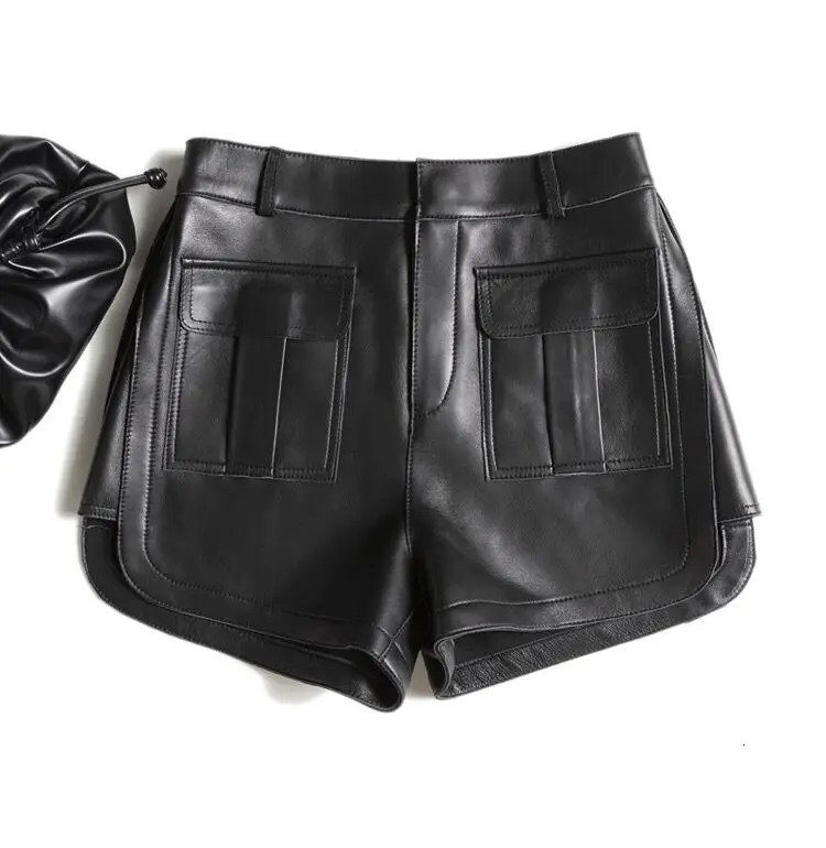 Women's Genuine Leather Wide Leg Shorts: Casual & Sexy Pure White Summer Boots Mini Pants
