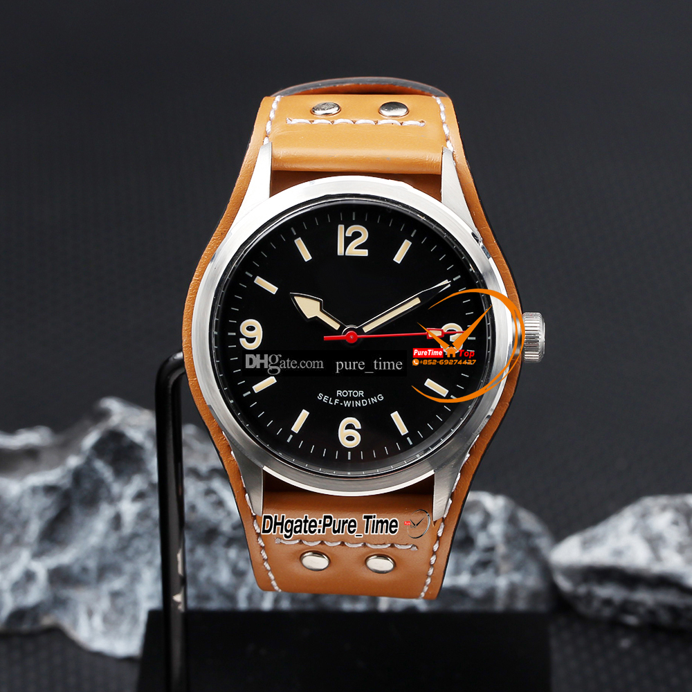 New 41mm Ranger M79910-0002 A2813 Automatic Mens Watch M79910 Black Dial Stick Markers Steel Case Brown Leather Strap Gents Watches Pure_Time Z04B