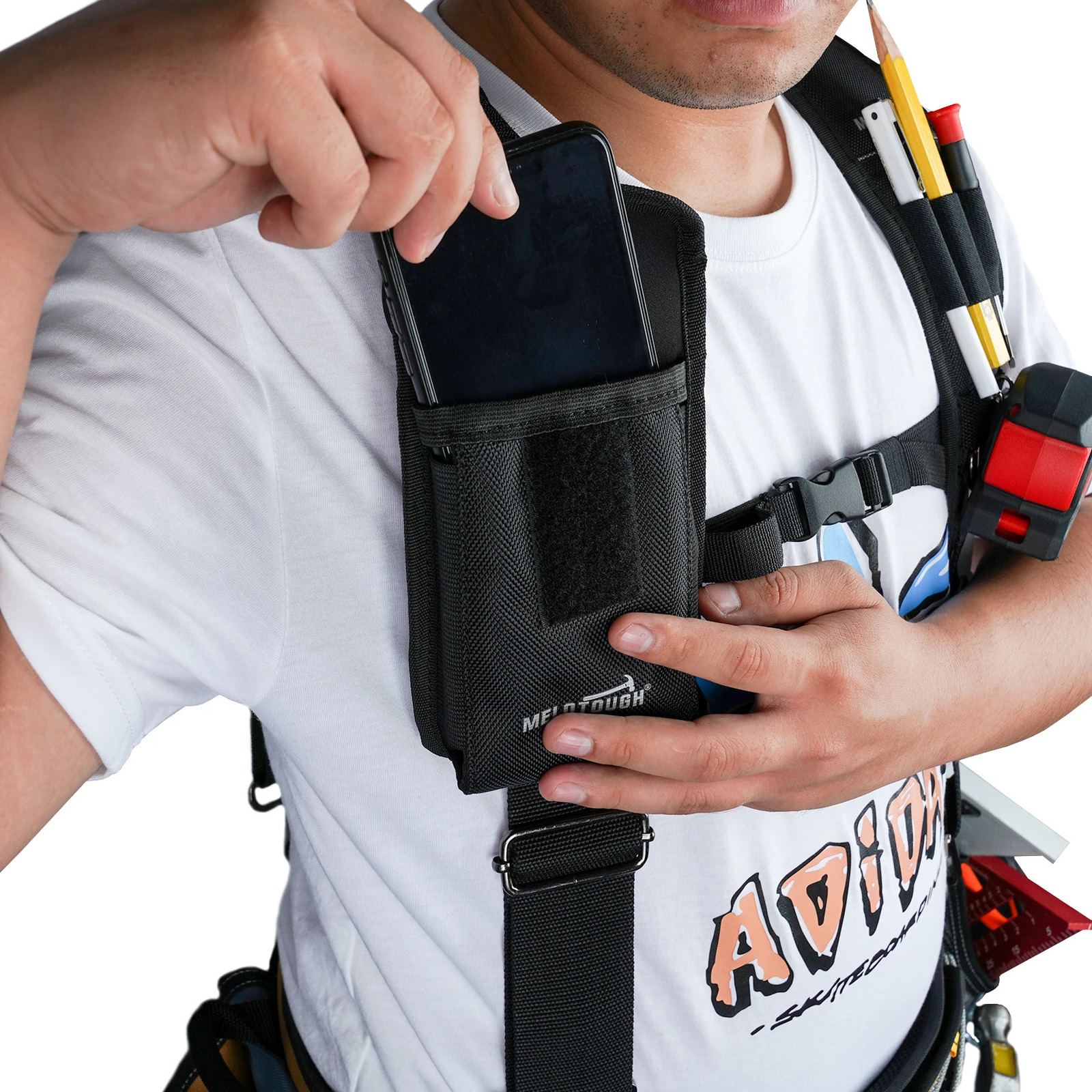 MELOTOUGH Tool Belt Suspenders Construction Work Braces For Men With Detachable Phone Holder comfortable foam shoulder padder 240401